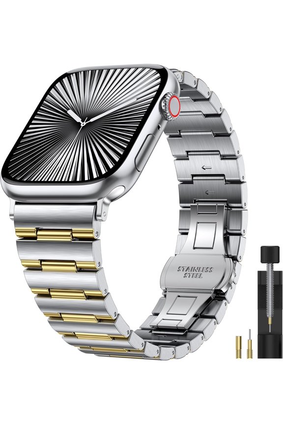 -Compatible with Apple Watch Bands 49mm 46mm 45mm 44mm 42mm 41mm 40mm 38mm Men Women, Stainless Steel Metal Business Luxury Slim Wristband Strap for iWatch Series 11 10 9 8 7 6 5 4 SE/Ultra 3 2