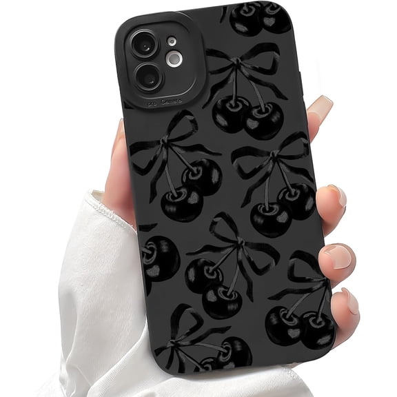 ERUCND-Compatible for iPhone 12 Mini Case Cute Aesthetic Ribbon Bowknot with Black Design for Girls Women Soft TPU Shockproof Protective Girly for iPhone 12 Mini Case-Cherry Bow