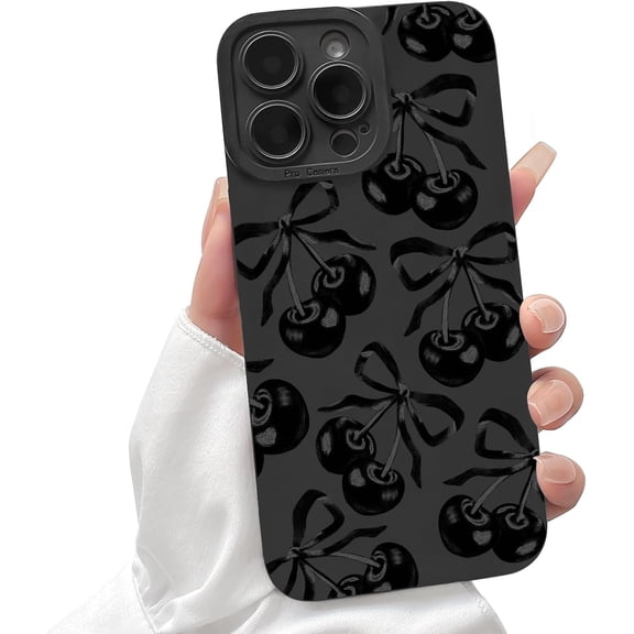 ERUCND-Compatible for iPhone 12 Pro Case Cute Aesthetic Ribbon Bowknot with Black Design for Girls Women Soft TPU Shockproof Protective Girly for iPhone 12 Pro Case-Cherry Bow