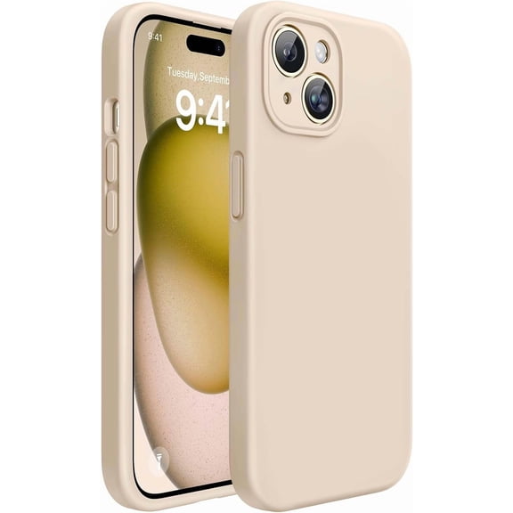 ERUCND-Compatible with iPhone 15 Case, [Soft Anti-Scratch Microfiber Lining], Liquid Silicone Case Gel Rubber Shockproof Drop Protection Phone Case for iPhone 15, Sand