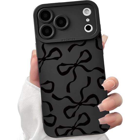ERUCND-Compatible for iPhone 17 Pro Max Case Cute Aesthetic Ribbon Bowknot with Black Design for Girls Women Soft TPU Shockproof Protective Girly for iPhone 17 Pro Max Case-Big Bow
