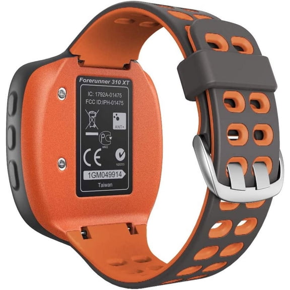 ERUCND-Compatible with Garmin Forerunner 310XT Watch Band, Soft Silicone Watch Strap Replacement for Forerunner 310XT Smartwatch, Grey-Orange