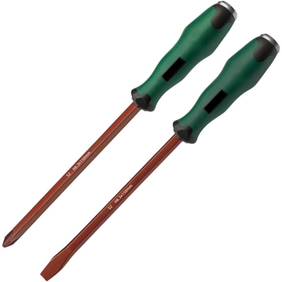 ERUCND-Demolition Screwdriver,2 Pieces 6 * 150mm S2 Steel Go Through Slotted and PH2 Phillips Demo Screwdriver Set with Striking Cap Strong Magnetic Tip Hex Shank