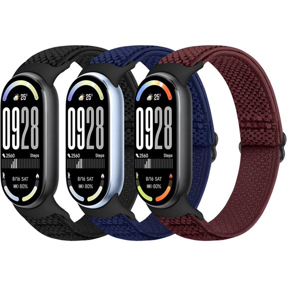 ERUCND-Elastic Bands Compatible with Xiaomi Smart Band 10/9/8 for Women Men, Stretchy Solo Loop Soft Nylon Elastic Strap Replacement Wristband for Xiaomi Mi Band 10/9/83 PCS