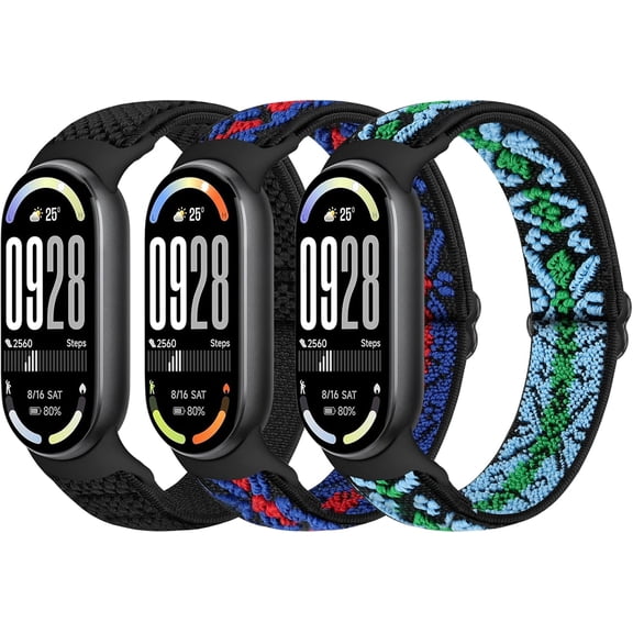 ERUCND-Elastic Bands Compatible with Xiaomi Smart Band 10/9/8 for Women Men, Stretchy Solo Loop Soft Nylon Elastic Strap Replacement Wristband for Xiaomi Mi Band 10/9/83 PCS