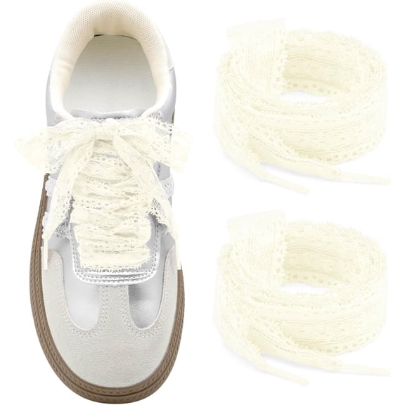 ERUCND-Flat Lace Shoelaces for Women: 2 Pairs 2.3 CM Wide Lacy Fancy Shoe Laces