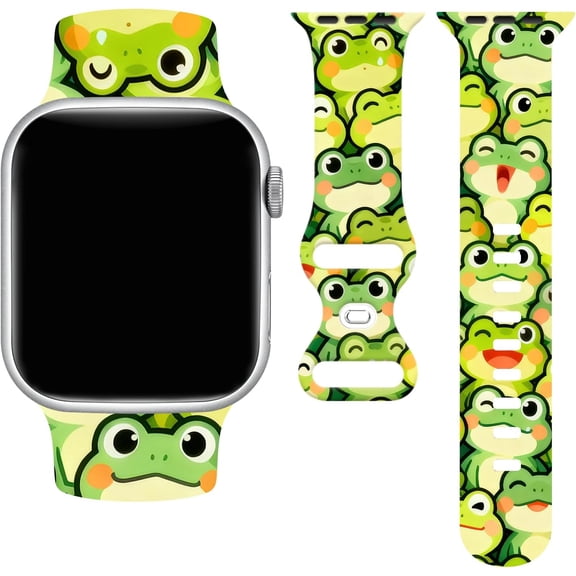 ERUCND-Frog Watch Band Compatible with Apple Watch, Iwatch Bands Soft Silicone Strap Adjustable Replacement for All Series