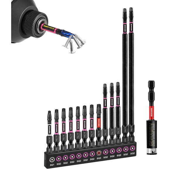 ERUCND-Geinxurn 13pcs Impact #1#2#3 Square Screwdriver Bits Set, 2 3 6 (SQ1/SQ2/SQ3) Magnetic S2 Steel Driver Bits Set and 1pc 3 Impact Bit Holder with Color Coded Base