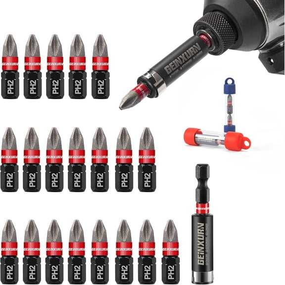 ERUCND-Geinxurn 20Pcs Diamond Coated Impact Screwdriver Bit Set, 1 Inch #2 Phillips Insert Driver Bits, Magnetic S2 Steel PH2 Screwdriver Bits Set with 1Pcs Screwdriver Bit Holer