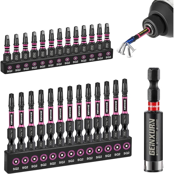 ERUCND-Geinxurn Impact #2 Square Screwdriver Bits Set, 26pcs 1 2 SQ2 Magnetic S2 Steel Driver Bits Set and 1pc Impact Bit Holder with Color Coded Base