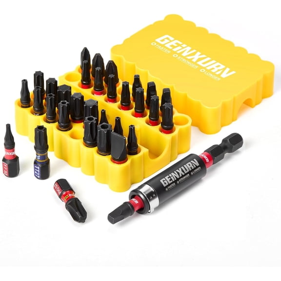 ERUCND-Geinxurn Impact Screwdriver Bits Set, 33 Pieces 1Multi Head Magnetic S2 Steel Driver Bits PH/SQ/Torx/Slotted/Security Torx With Yellow Soft Base