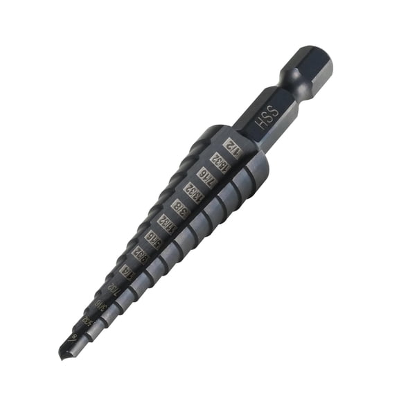 ERUCND-HSS 1/8-1/2 Inch High Speed Steel Step Drill bits, Doubles Flutes Unibit for Hole Drilling in Iron, Copper, Aluminum, Wood, Plastic