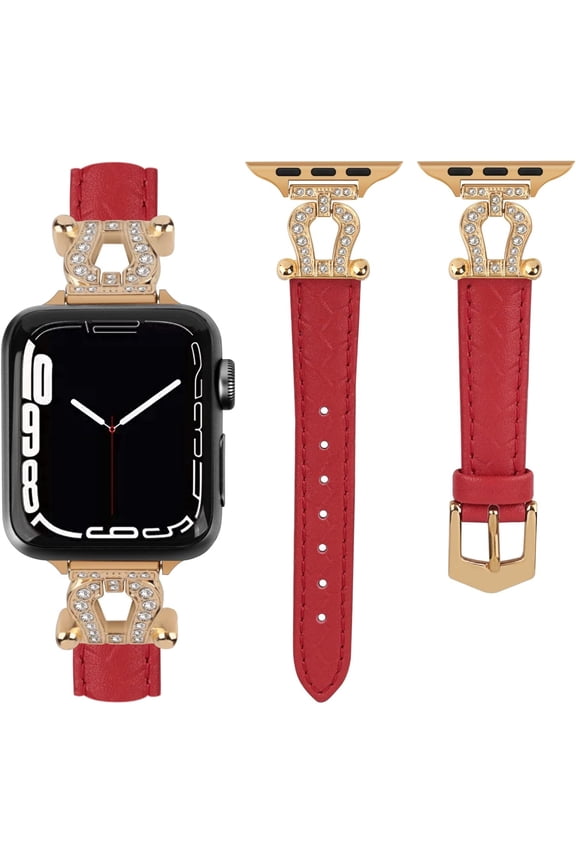 -Leather Bands Compatible with Apple Watch Band Women 38/40/41/42/44/45/46/49mm, Bling Diamond is mounted on the U-Shape Metal Buckle for iWatch Bands Series 11 10 9 8 Ultra se 7 6 5 4 3 2 1