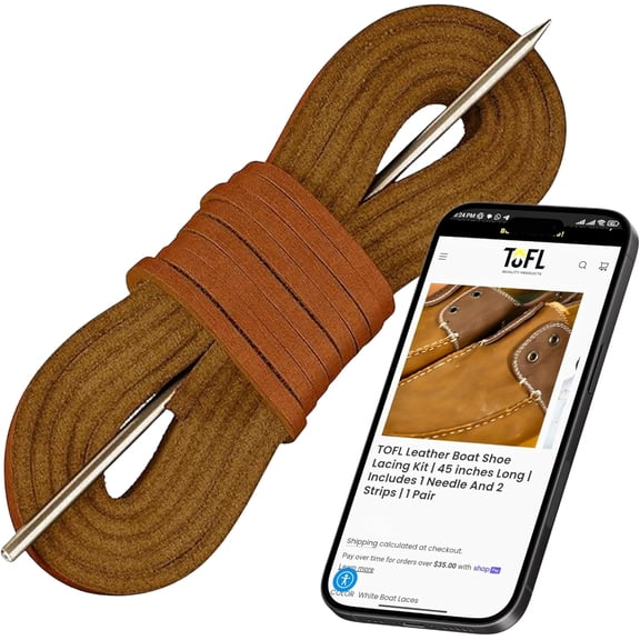 ERUCND-Leather Boat Shoe Lacing Kit  45 Inch Leather Shoelaces for Boat Shoes, 1 Needle & 2 Strips [1 Pair]