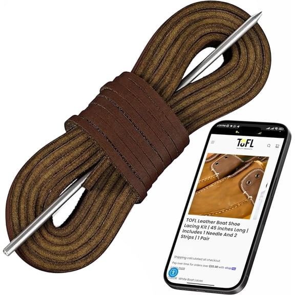 ERUCND-Leather Boat Shoe Lacing Kit  45 Inch Leather Shoelaces for Boat Shoes, 1 Needle & 2 Strips [1 Pair]