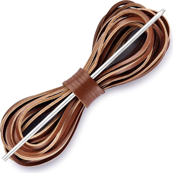 ERUCND-Leather Shoelace Boot Lace Boat Shoe Lacing Kit - 72 Inches Long 3.2mm (1/8") Wide - 1 Needle and 2 Strips