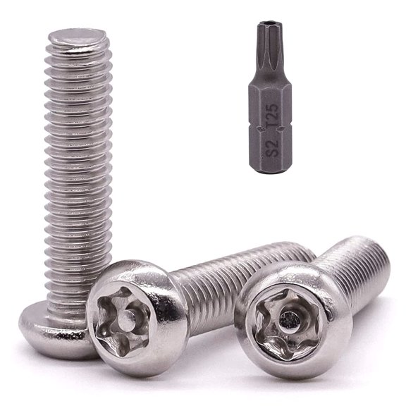 ERUCND-M6-1.0 x 20mm Button Head Security Torx Machine Screws 30 PCS, 304 Stainless Steel 18-8, Tamper Resistant, Full Thread, Bright Finish, Includes Torx Driver Bit