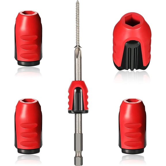ERUCND-Magnetic Screw Holder Rings, 1/4 Inch/ 6.35 mm Screwdriver Driver Bits Magnetizer for Electric Drill and Hand Tools, Red (5 Pieces)