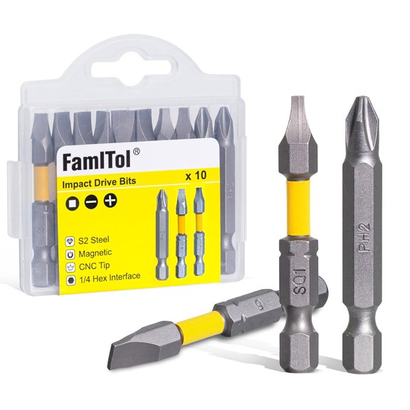 ERUCND-Magnetic Screwdriver Bits Set: Impact Rated S2 Steel 10-Pack Mixed Laser Anti Slip Screw Driver Bit Sets 1/4 Inch Hex Impact Driver Bits Assorted PH2 SQ SL for DIYers Woodworking Home Repair