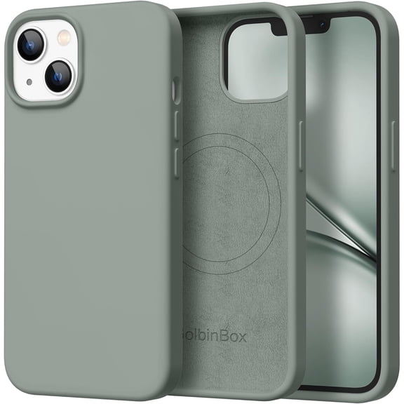 ERUCND-Magnetic for iPhone 13 Case & iPhone 14 Case, Compatible with MagSafe, [Soft Anti-Scratch Microfiber Lining], Slim Liquid Silicone Shockproof Protective Phone Case 6.1 inch, Calke Green