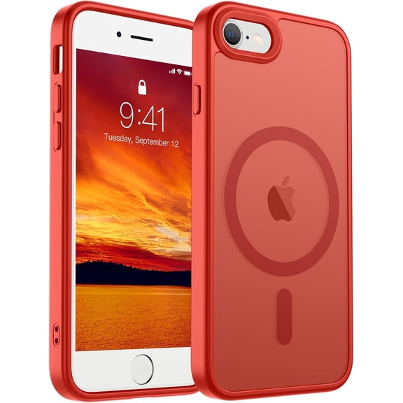 ERUCND-Magnetic for iPhone SE Case 2022 (3rd)/2020 (2nd), iPhone 8 Case (Compatible with MagSafe) (Military Grade Drop Protection) Slim Translucent Matte Phone Case,Red