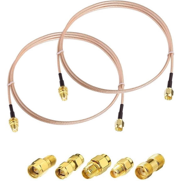 ERUCND-Male to Female RF Coaxial Coax Cable - 12inches & 5 Piece Adapter Kit (SMA, SMA/RPSMA) for WiFi, Ham Radio, GPS, 3G/4G LTE Antenna, LNA