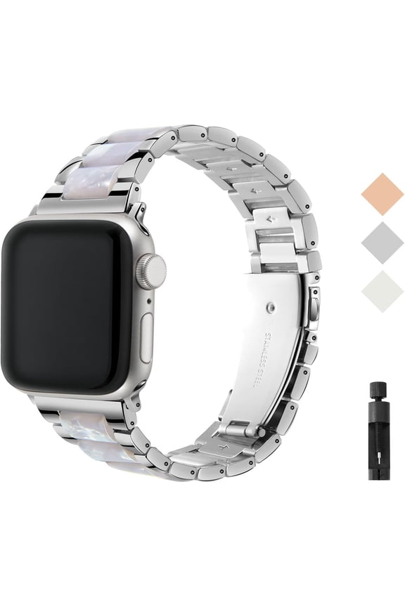 -Metal Resin Band Compatible with Apple Watch Wristbands, Women's Strap Fashion Chain Bracelet for iWatch Series 8 7 6 SE 5 4 3 2 1 Ultra