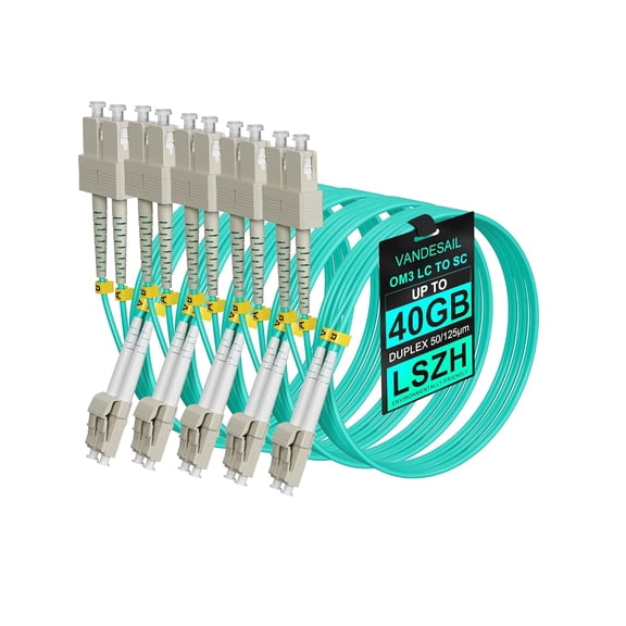 ERUCND-Multimode Fiber Cable 10G Duplex, SC-LC Fiber OM3 Patch Optical Cords SFP+ Cable 5 Pack -5m(16.4ft) 50/125m LSZH