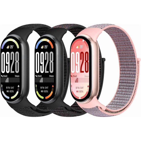 ERUCND-Nylon Sport Band Compatible with Xiaomi Smart Band 10/9/8 for Women Men, Soft Adjustable Breathable Sport Loop Watch Strap Replacement Wristband for Xiaomi Mi Band 10/9/8, 3pcs