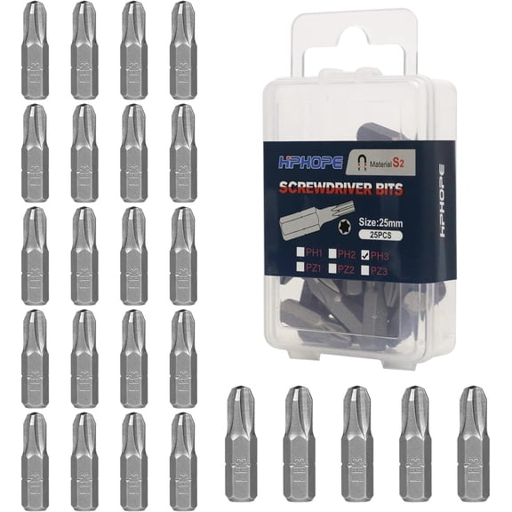 ERUCND-PH3 Screwdriver Bit Set, Phillips #3 Bits 1/4" Hexagon Bit (Length: 1", 25 Pack)