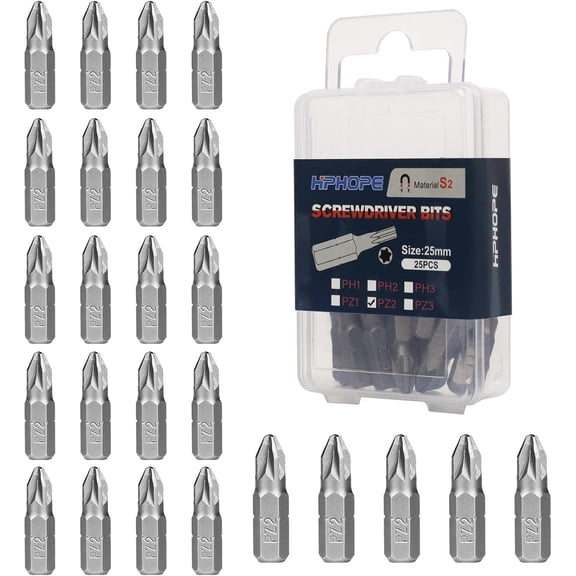 ERUCND-PZ2 Screwdriver Bit Set, Pozi Bits PZ2 1/4" Hexagon Bit (Length: 1", 25 Pack)
