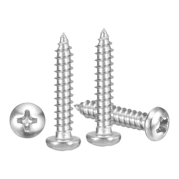 ERUCND-Phillips Pan Head Self Tapping Screws(M4x20) 50Pcs, 304 Stainless Steel Self Drilling Screw for Metal Wood Plastic, for Cabinet Wall Shutter Plate Rock Furniture, Silver Tone