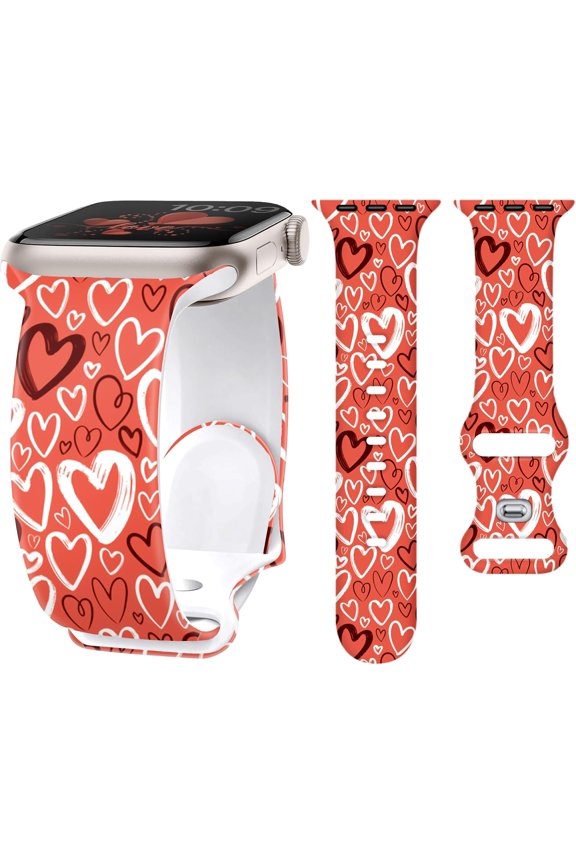 -Pink Heart Band for Apple Watch Bands 46mm 45mm 44mm 49mm 42mm(S3) for Women, Valentine Silicone iWatch Bands for Women Series 11 10 9 8 7 SE 6 5 4 3 Cute Mom Gifts Strap for Apple Watch Band
