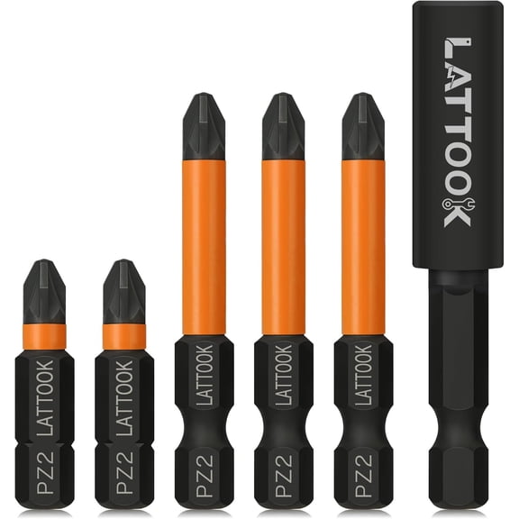 ERUCND-Pozidriv Bit Set, 6-Piece PZ2 Bits Pozi Pozidriv Screwdriver, S2 Steel with Magnetic, 2'' & 1'' Long