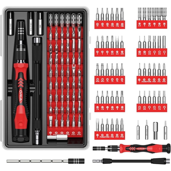 ERUCND-Precision Screwdriver Kit, Mini Screwdriver Set, 61 in 1 with 57 Bits Repair Tools with Flexible Shaft, Extension Rod for Mobile Phone, Smartphone, Tablet, PC, Red