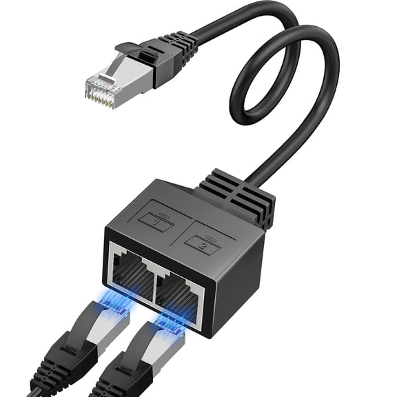 ERUCND-RJ45 1 Male to 2 x Female LAN Splitter Network Adapter Cable Suitable Super Cat5, Ethernet Splitter Cable Suitable Super Cat5e, Cat6, Cat7 Cat 8 LAN Ethernet Socket Connector Adapter