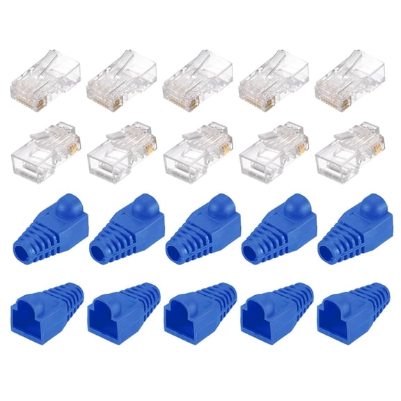 ERUCND-RJ45 Cat6 Connectors RJ45 Ends 8P8C Modular Plug Pass Through Connector with Blue Boots Cover for Ethernet Network Cable, Pack of 20