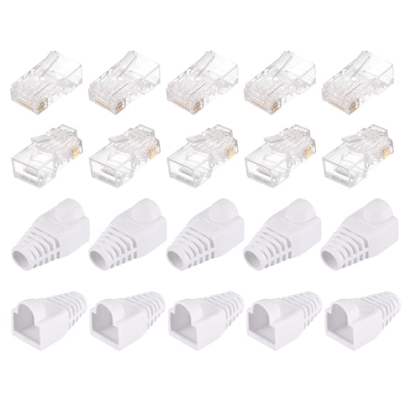 ERUCND-RJ45 Cat6 Connectors RJ45 Ends 8P8C Modular Plug Pass Through Connector with White Boots Cover for Ethernet Network Cable, Pack of 20