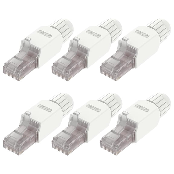 ERUCND-RJ45 Connector Tool-Free, CAT6A Field Termination Plug, Gold Plated Modular Plug, UTP CAT6A Connector Toolless for 23 to 26 AWG Network Cable, 6 Pack
