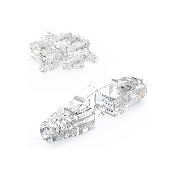 ERUCND-RJ45 Connectors, 50-Pack Cat6 Connector, Cat6/Cat5 8P8C Modular Plug Ends with Relief Boots for Solid Wire and Standard Cable, Transparent