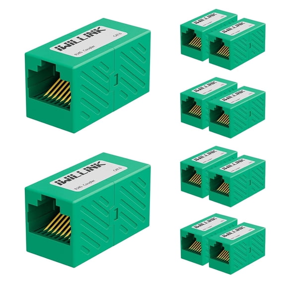 ERUCND-RJ45 Coupler Ethernet Connector, Female to Female RJ45 Connector for Cat7 Cat6 Cat5e Cat5 Ethernet Cable, Extender Adapter, 10 Pack, Green