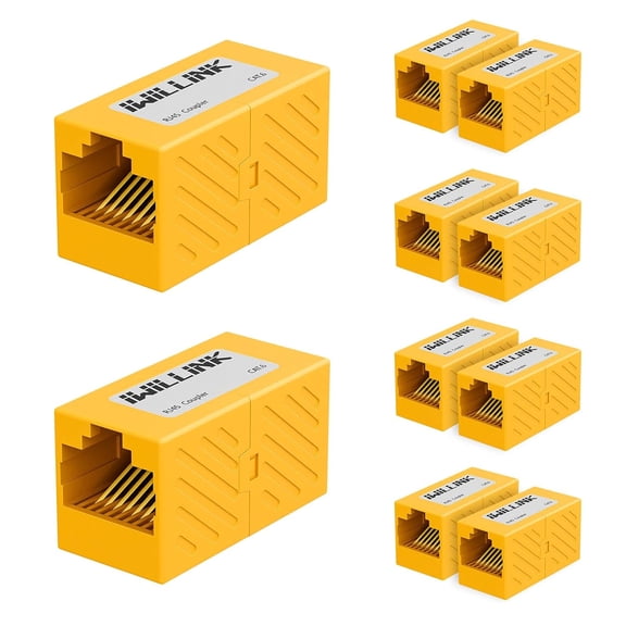 ERUCND-RJ45 Coupler Ethernet Connector, Female to Female RJ45 Connector for Cat7 Cat6 Cat5e Cat5 Ethernet Cable, Extender Adapter, 10 Pack, Yellow