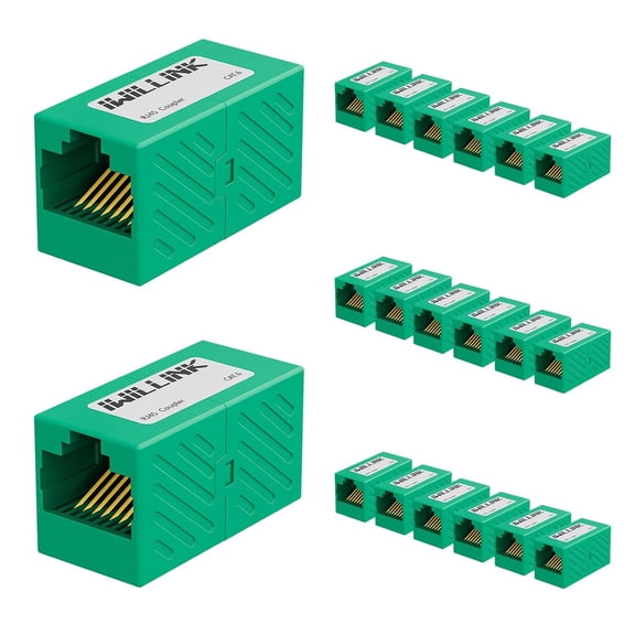 ERUCND-RJ45 Coupler Ethernet Connector, Female to Female RJ45 Connector for Cat7 Cat6 Cat5e Cat5 Ethernet Cable, Extender Adapter, 20 Pack, Green