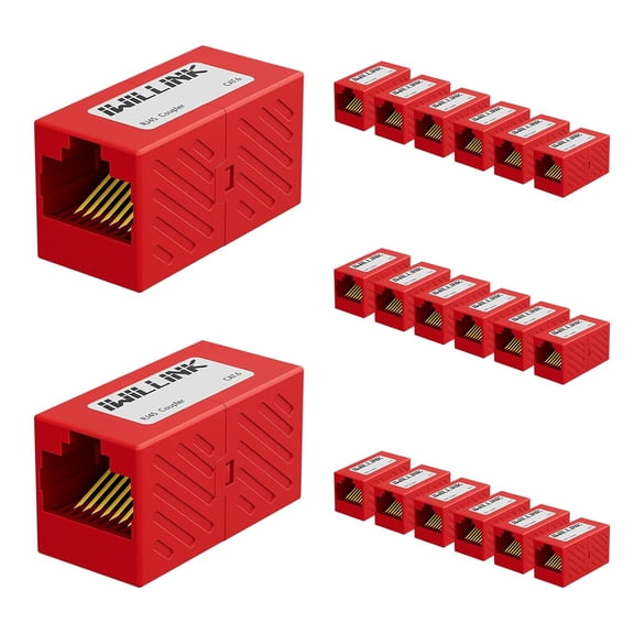ERUCND-RJ45 Coupler Ethernet Connector, Female to Female RJ45 Connector for Cat7 Cat6 Cat5e Cat5 Ethernet Cable, Extender Adapter, 20 Pack, Red