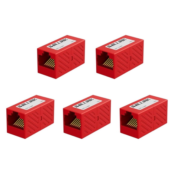 ERUCND-RJ45 Coupler Ethernet Connector, Female to Female RJ45 Connector for Cat7 Cat6 Cat5e Cat5 Ethernet Cable, Extender Adapter, 5 Pack, Red