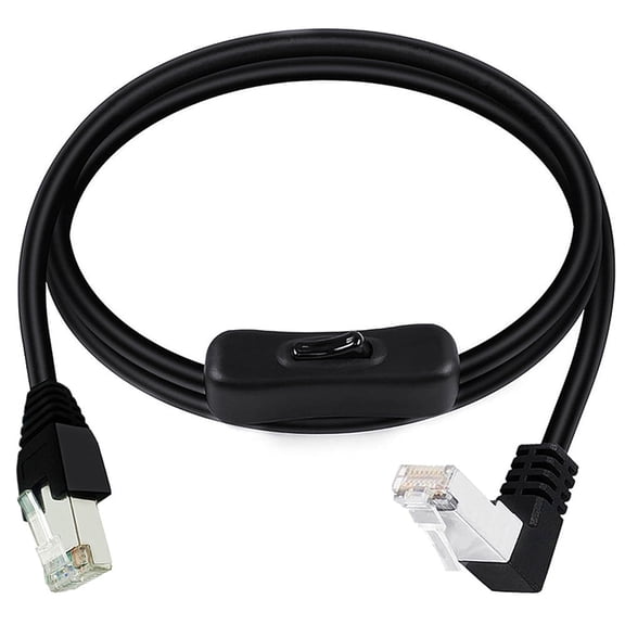 ERUCND-RJ45 Extension Cable CAT6e Ethernet 90 Degree Male to Male Connector Network Cable with On/Off Switch in Line Coupler for Cat6/Cat5e/Cat5 Ethernet Cable 3.3FT/1M Up Angle