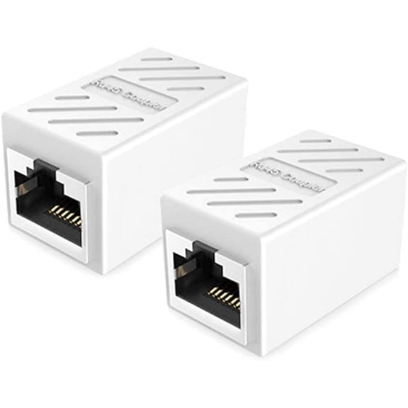 ERUCND-RJ45 Network Coupler, 2 Pack Ethernet in Line LAN Connector Plugs for Cat5 Cat5e Cat6e Cat7 Cable Extender Female to Female (White)
