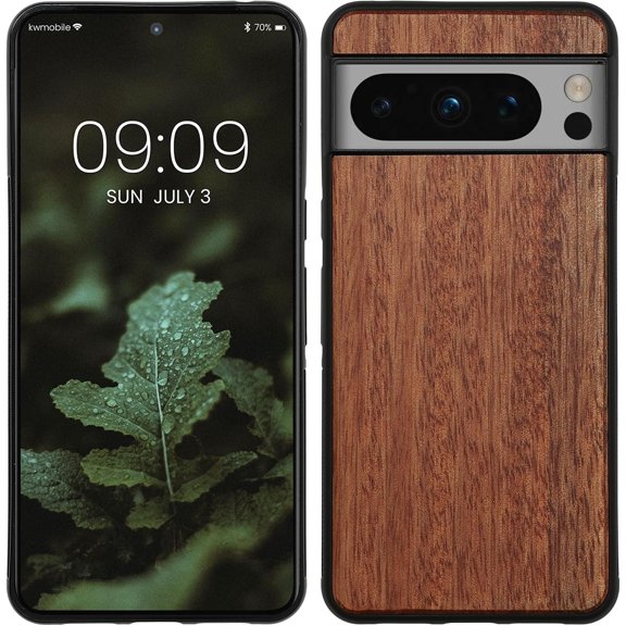 ERUCND-Real Wood Case Compatible with Google Pixel 8 Pro Case - Hard Wooden Cover w/TPU Bumper - Nature