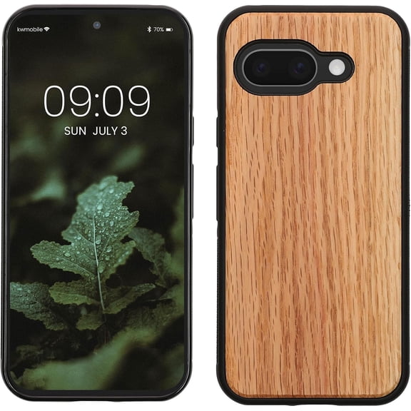 ERUCND-Real Wood Case Compatible with Google Pixel 9a Case - Hard Wooden Cover w/TPU Bumper - Light Brown/Brown Oak