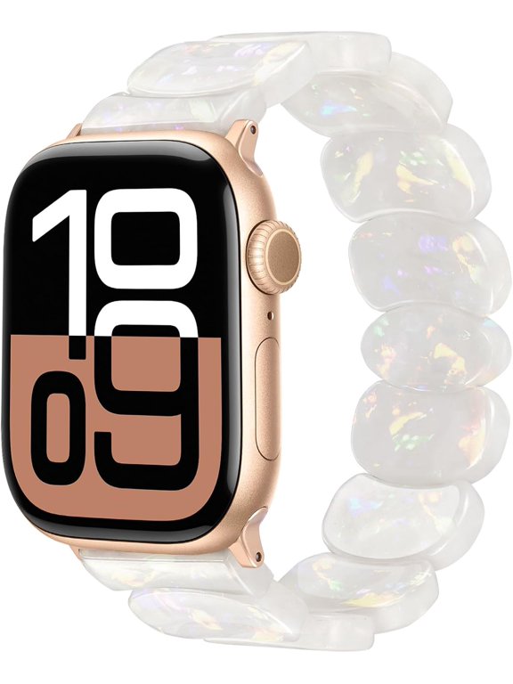 -Resin Fashion Bands Compatible with Apple Watch 42 40 38 41 44 45 46 49mm, Lightweight Elastic Strap for iWatch Series 11/10/9/8/7/6/5/4/SE/3/2/1 Bracelet Wristband Apple Watch Band for Women